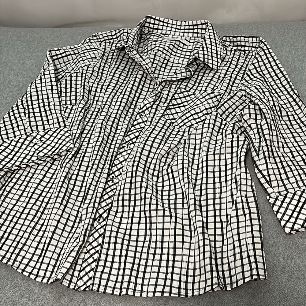 Foxcroft Hampton Button Top Womens Size 20 Black White Plaid Mature Casual - Picture 8 of 10
